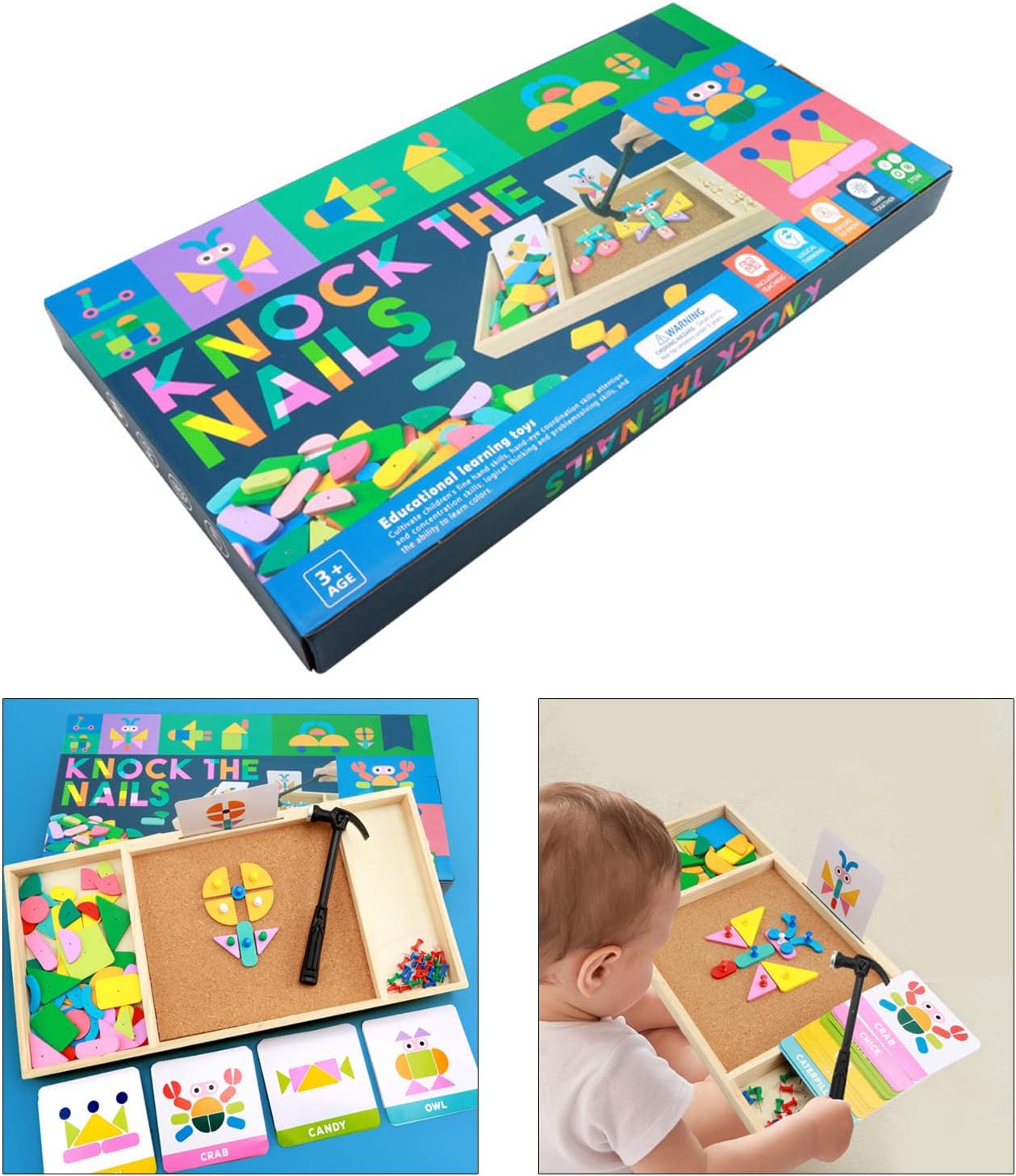Kids Geometry Toy Jigsaw Puzzle Exercise Hand-Eye Coordination Brain Teaser Early Education Enlightenment Assorted Tiles