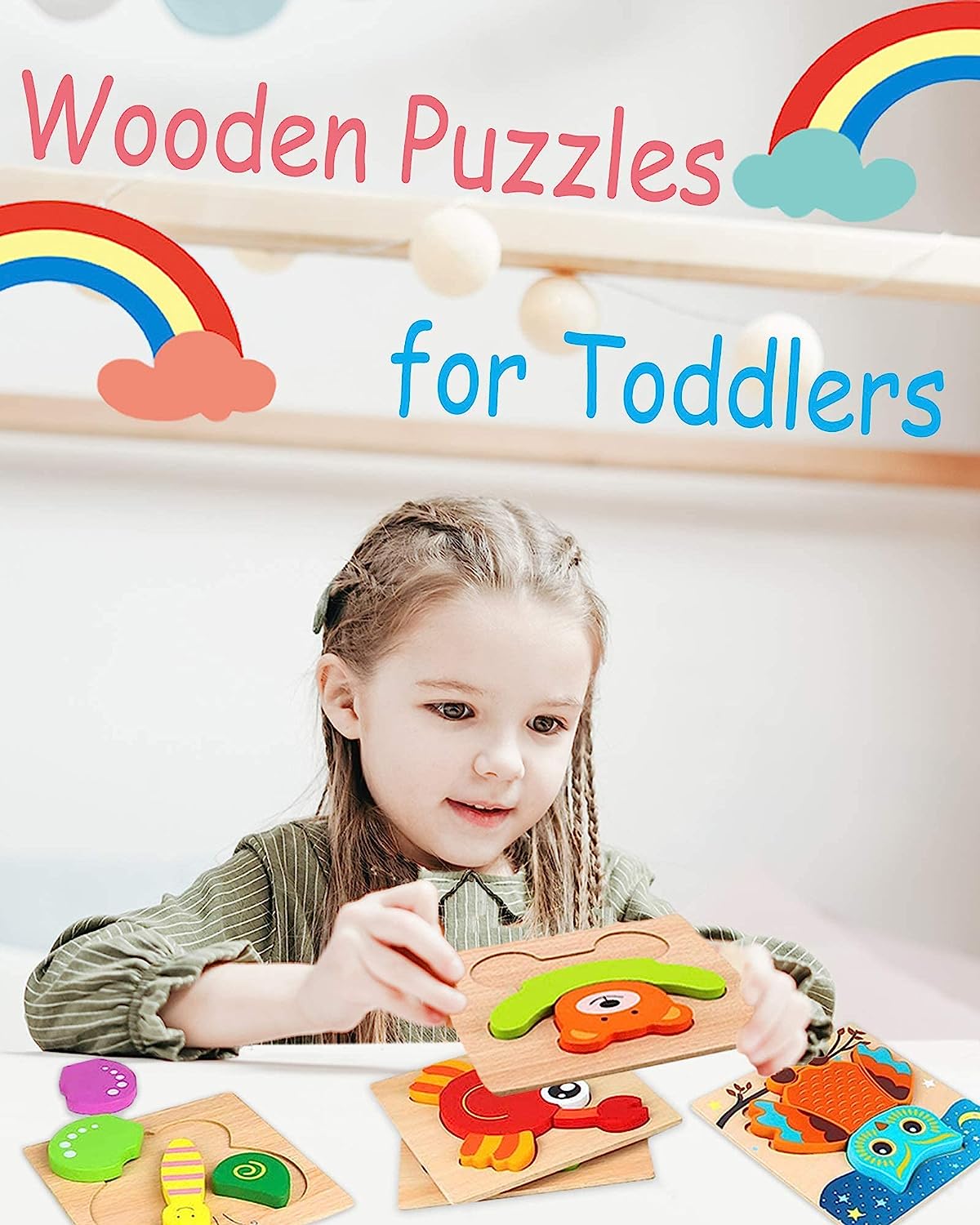 Wooden Puzzles for Toddlers 1-3 Toys Gifts for 1 2 3 Year Old Boys Girls, 6 Pack Animal Jigsaw Toddler Puzzles, Learning Educational Preschool Toys