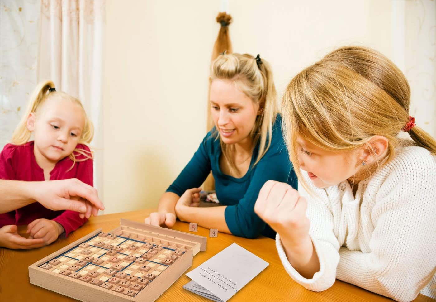 Wooden Sudoku Board Game with Drawer - with Book of 100 Sudoku Puzzles for Adults - Brain Teaser Desktop Toys