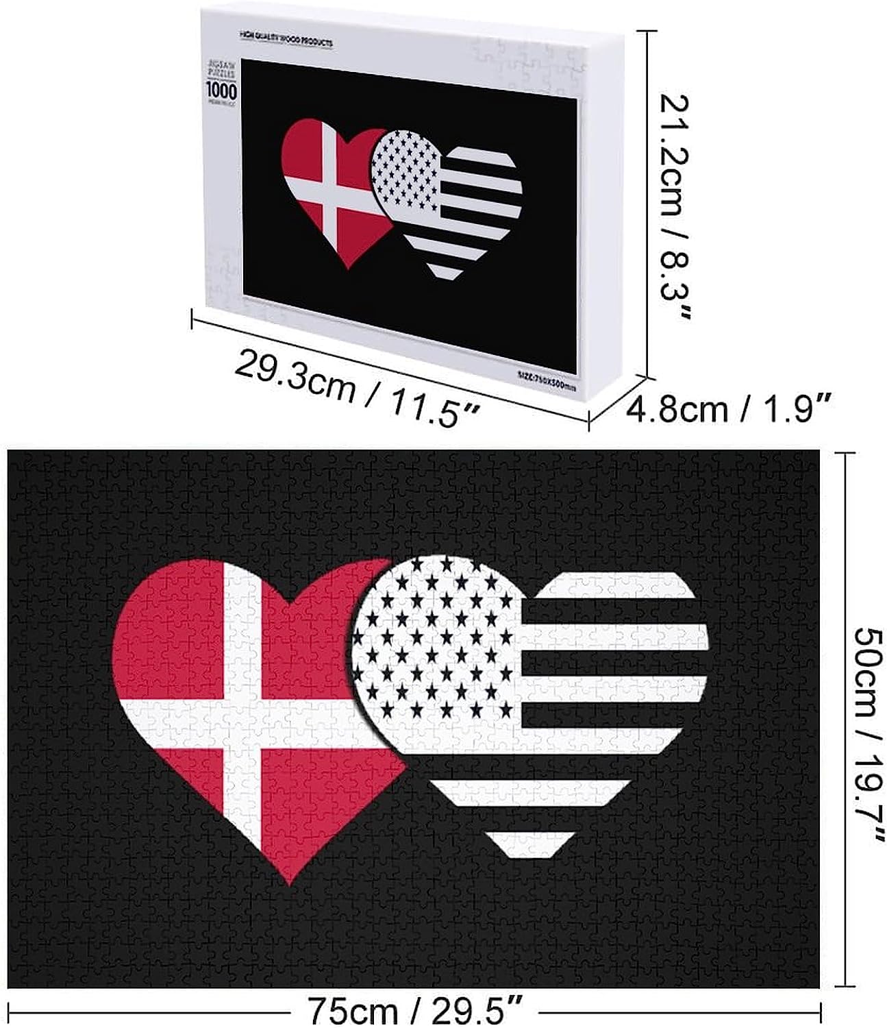 Denmark Flag and Black America Flag Puzzles for Adults Wooden Jigsaw Puzzle Funny Leisure Toy Gifts for Family Friends