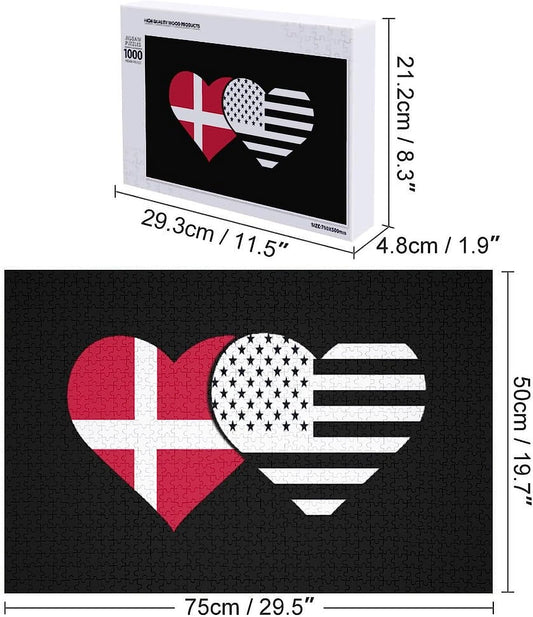 Denmark Flag and Black America Flag Puzzles for Adults Wooden Jigsaw Puzzle Funny Leisure Toy Gifts for Family Friends