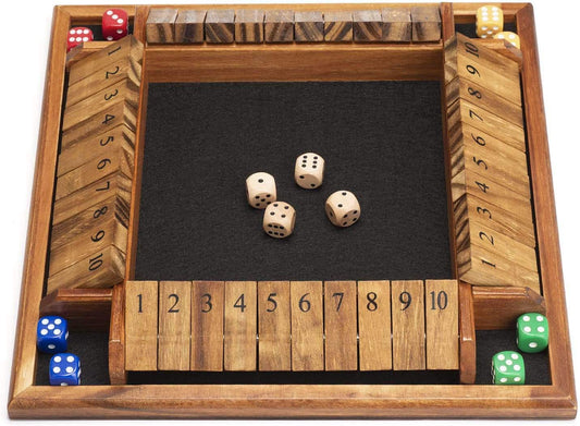1-4 Players Shut The Box Dice Game, Wooden Board Table Math Game with 12 Dice and Shut-The-Box Instructions for Kids Adults, Family Classroom Home or Pub (12 Inches)