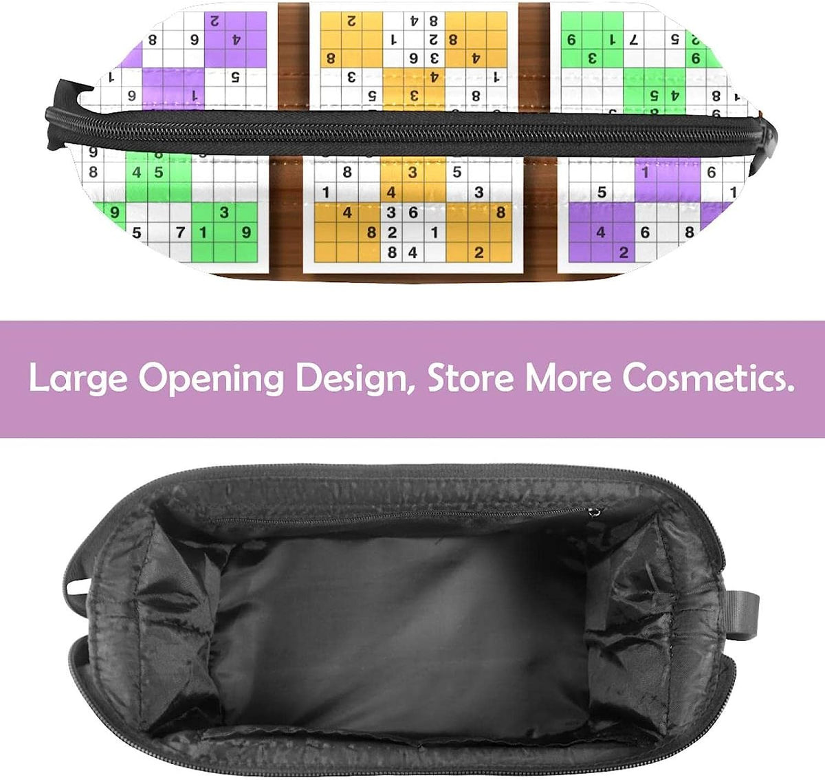 Women Portable Travel Makeup Bag with Handle, Makeup Brushes Toiletry Jewelry Case Organizer, Sudoku Game Cosmetic Bag for Purse