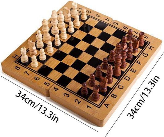 Chess Game Set Chess Set Chess Board Set 13.3 Inch Wooden Chess and Checkers Set，Wooden Travel Chess Game Set Portable Chess Game Chess Board Game Chess Game
