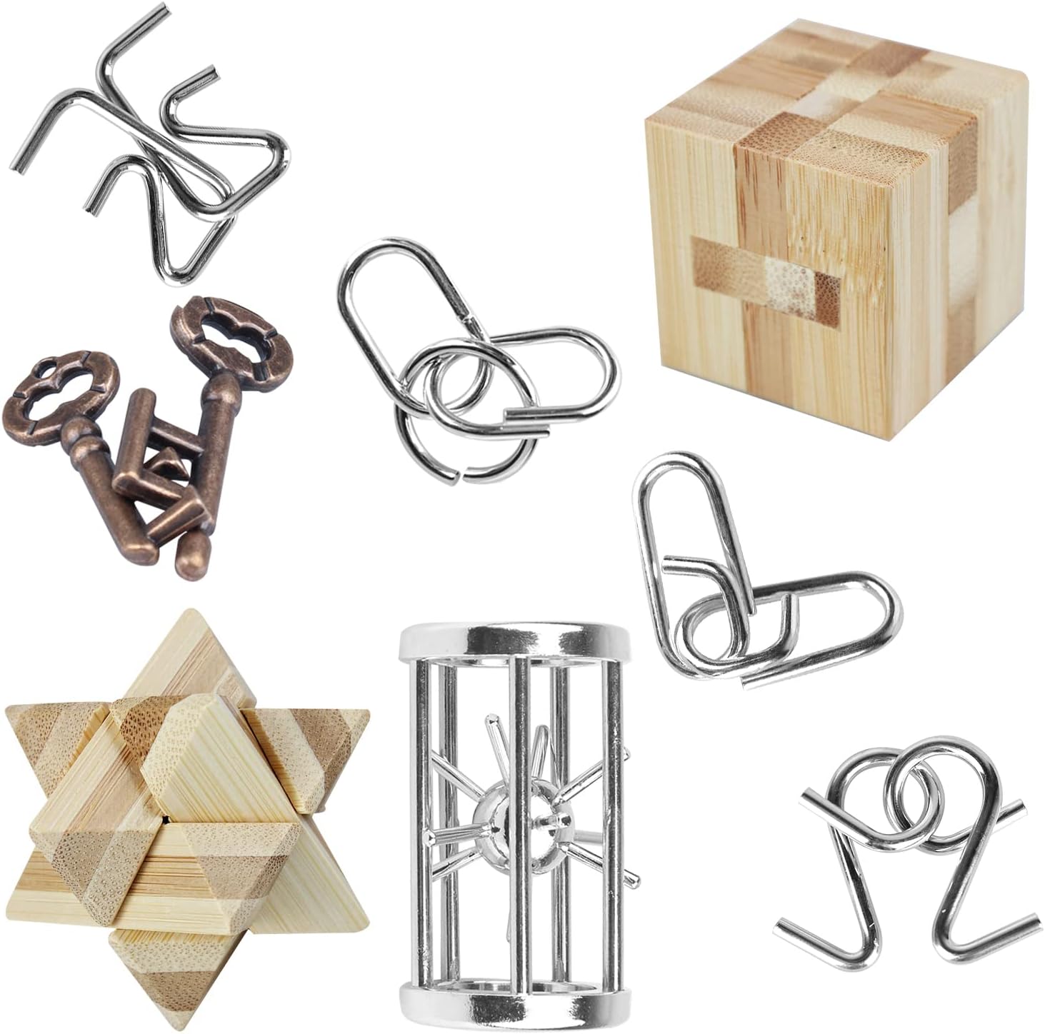 Wooden and Metal Puzzles for Family Games Party Favor Educational Toys Gift for Kids and Adults Brain Challenge Games Unlock Interlock IQ Puzzles Box Brain Teaser Puzzles Game