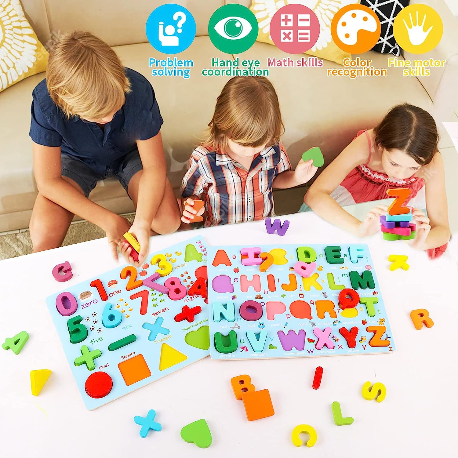 Alphabet Puzzles for Toddlers 1-3, 2 Pack Wooden Alphabet Number Shape Puzzles Toddler Learning Puzzle Toys for Kids Boys Girls 1 2 3 4 5, Preschool Educational Toys Gift