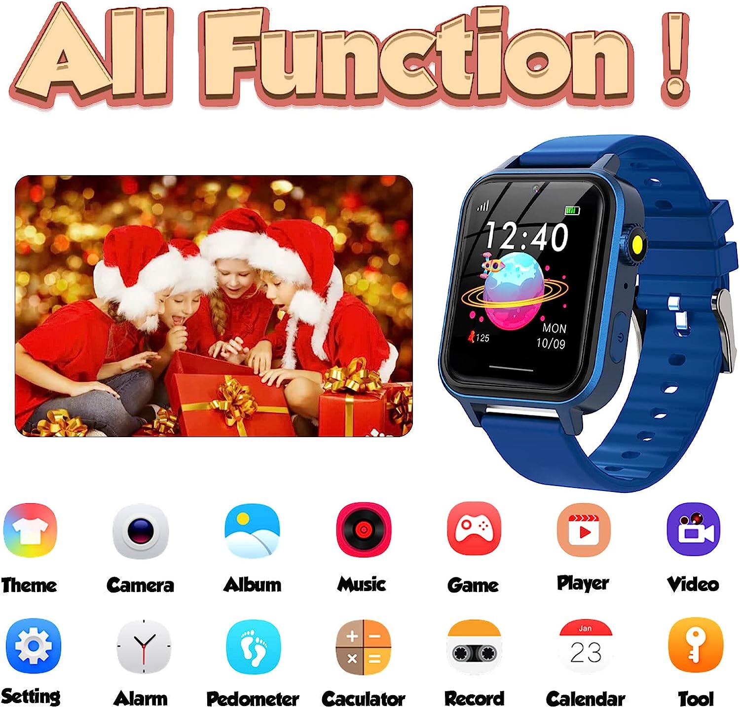 Smart Watch for Kids Learning Educational Toys Gift for Boys & Girls 3-12 Years Old with 10 Learning Games Wallpaper Camera Video Music Player Alarm Clock Calculator Calendar Torch Pedometer