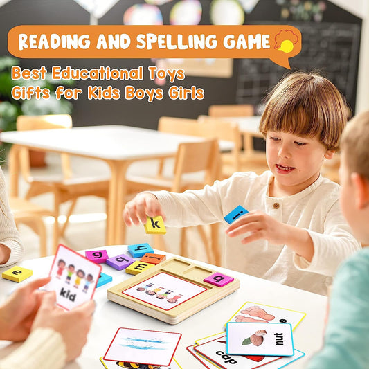 Spelling Phonics Games for Kids Ages 4-8, 2-in-1 Sight Words Flashcards Alphabet Puzzle, Preschool Kindergarten Learning Activities Toys Gifts for Kids 3 4 5 Years Old