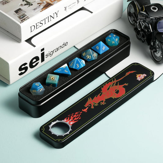 Aagte Dice Set D&D A Full Set of Stone DND Dice with Grogeous Gift Case for Dungeons and Dragons Tabletop Game (Blue Agate)