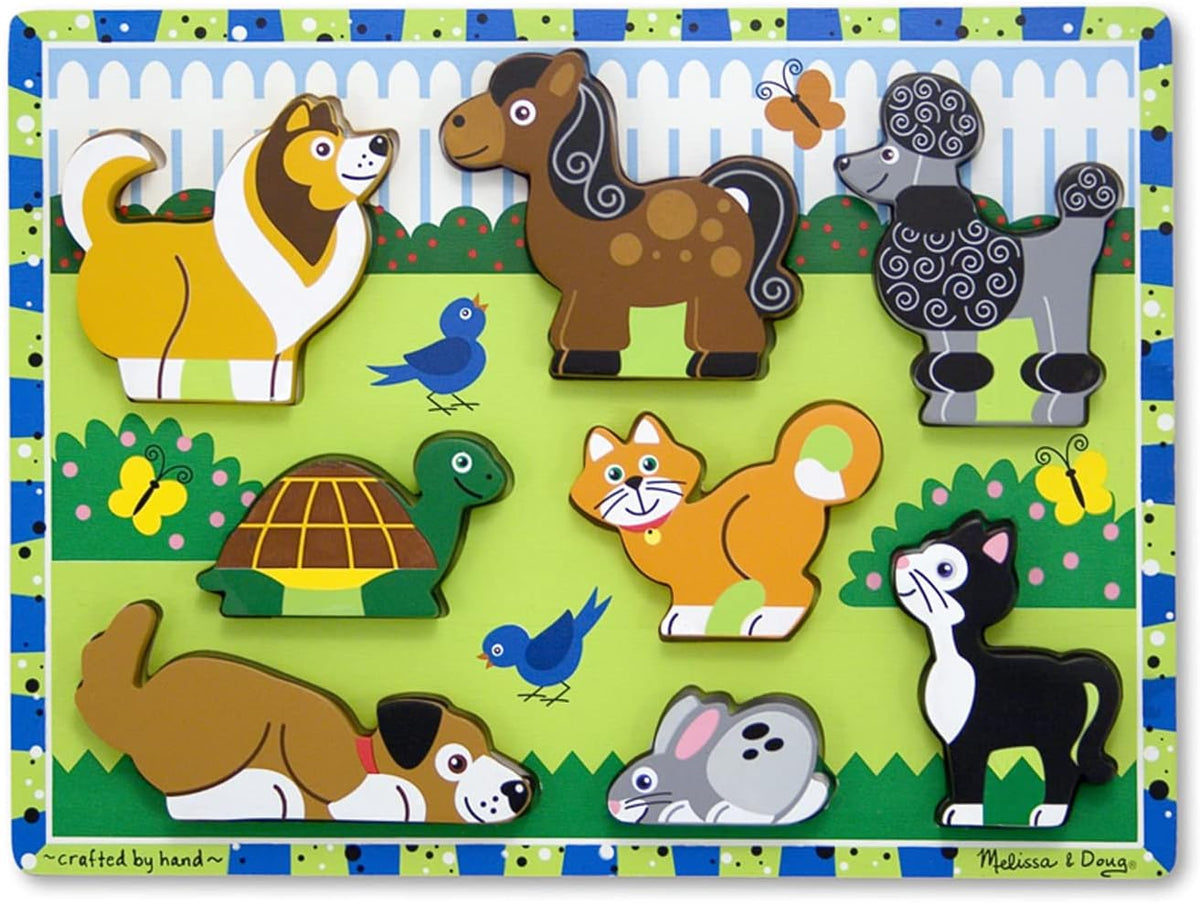 Pets Wooden Chunky Puzzle (8 pcs) & Farm Wooden Chunky Puzzle (8 pcs) - Farm Animal Toys for Kids, Wooden Puzzles for Toddlers Ages 2+ - FSC-Certified Materials