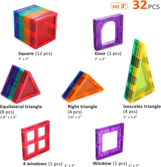 Magnetic Tiles STEM Educational Toys Magnets for Kids 3D Magnetic Blocks for Toddlers Creativity Gifts Toys for 3 4 5 6 Year Old Boys and Girls