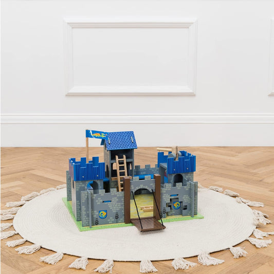 Castles Collection Wooden Toy Educational Knights Castle | Kids Wooden Castle Playset Model Castle For Boys, Blue Castle (TV235)