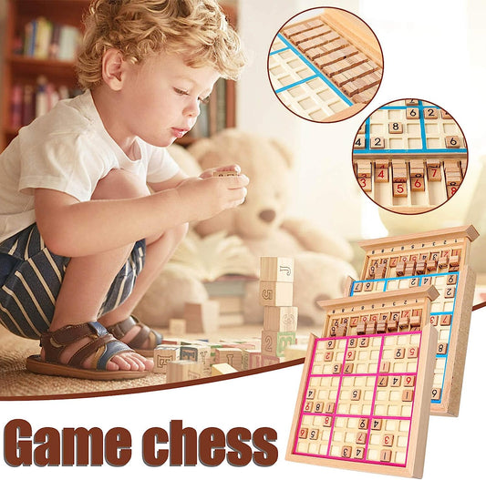 Wooden Sudoku Board Game with Drawer-with Book of 100 Wooden Sudoku Puzzles-Math Brain Teaser Desk Toys-Family Party Game-Chris as Surprise Present (Blue)