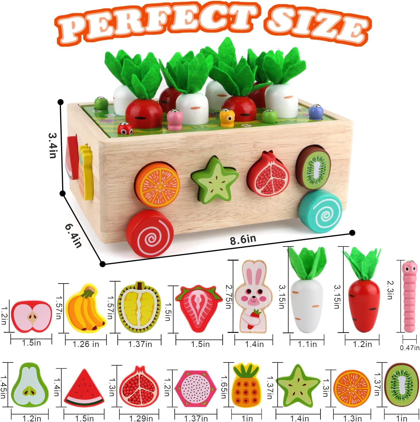 Wooden Toys for Girls Boys 2 3 4 Years Old, Baby Educational Carrot Fruit Farm Shape Clolor Game Toys for Toddlers Kids Preschoolers, Pefect Birhtday for Toddlers