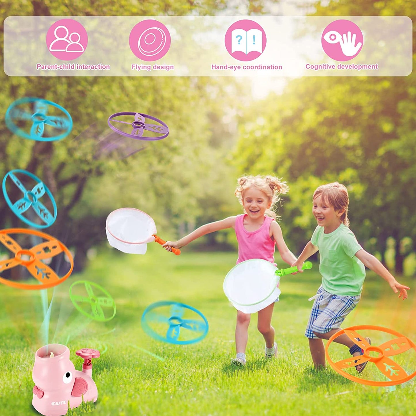 Outdoor Toys for 3+ Year Old Girls: Elephant Butterfly Catching Game - Stomp Flying Disc Launcher , Outside Toys Kids Ages 4-8 Yard Games - Summer Toy 3 4 5 6 7 8 Boys Girl Birthday Fun Gifts Idea