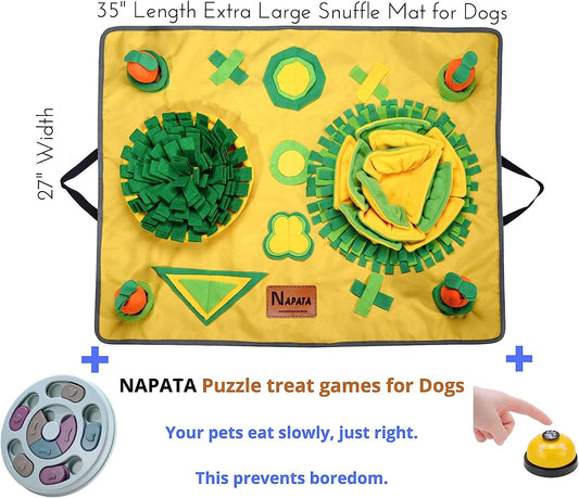 3-Pack: Large Snuffle Mat for Dogs Improves Pet Foraging Skills. Treat Game Mental Stimulation. Pets Enjoy The Intermediate Interactive Dog Puzzle Toys and Training Bell, Yellow, Blue