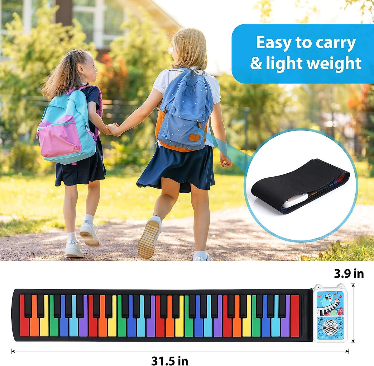 Kids Keyboard Piano for Beginner,Roll Up Piano Baby Toddler Piano Digital Roll Up Mini Piano Music 49 Keys Musical Piano Toy Pinao Key Board for Kids（Rainbow）