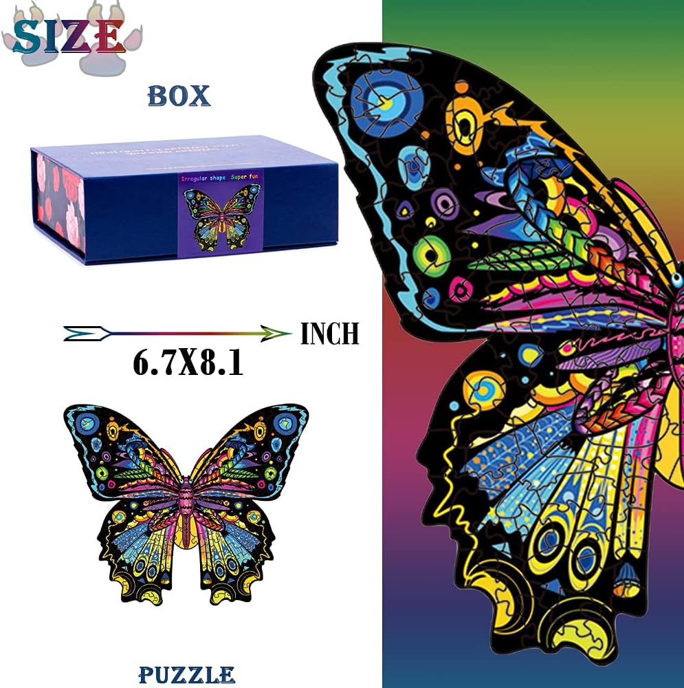 Wooden Puzzles for Adults,Wooden Animals Shaped Puzzles,Unique Shaped Jigsaw Puzzles,Magic Wooden Jigsaw Puzzles, Wood Puzzles Adult, Unique Puzzles (S-9.25”x6.3”, Butterfly)