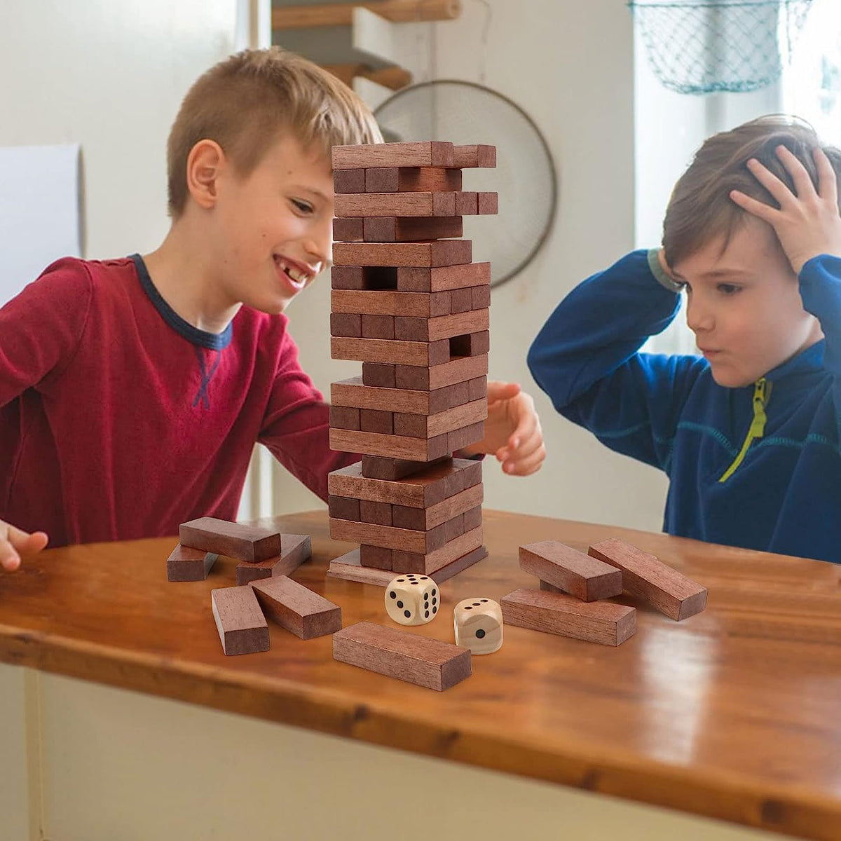Wooden Stacking Board Games, 54PCS Tumbling Stacking Blocks Game for Kids Adult and Families, Wooden Stacking Tower Toys Tabletop Games Party Games with Storage Box