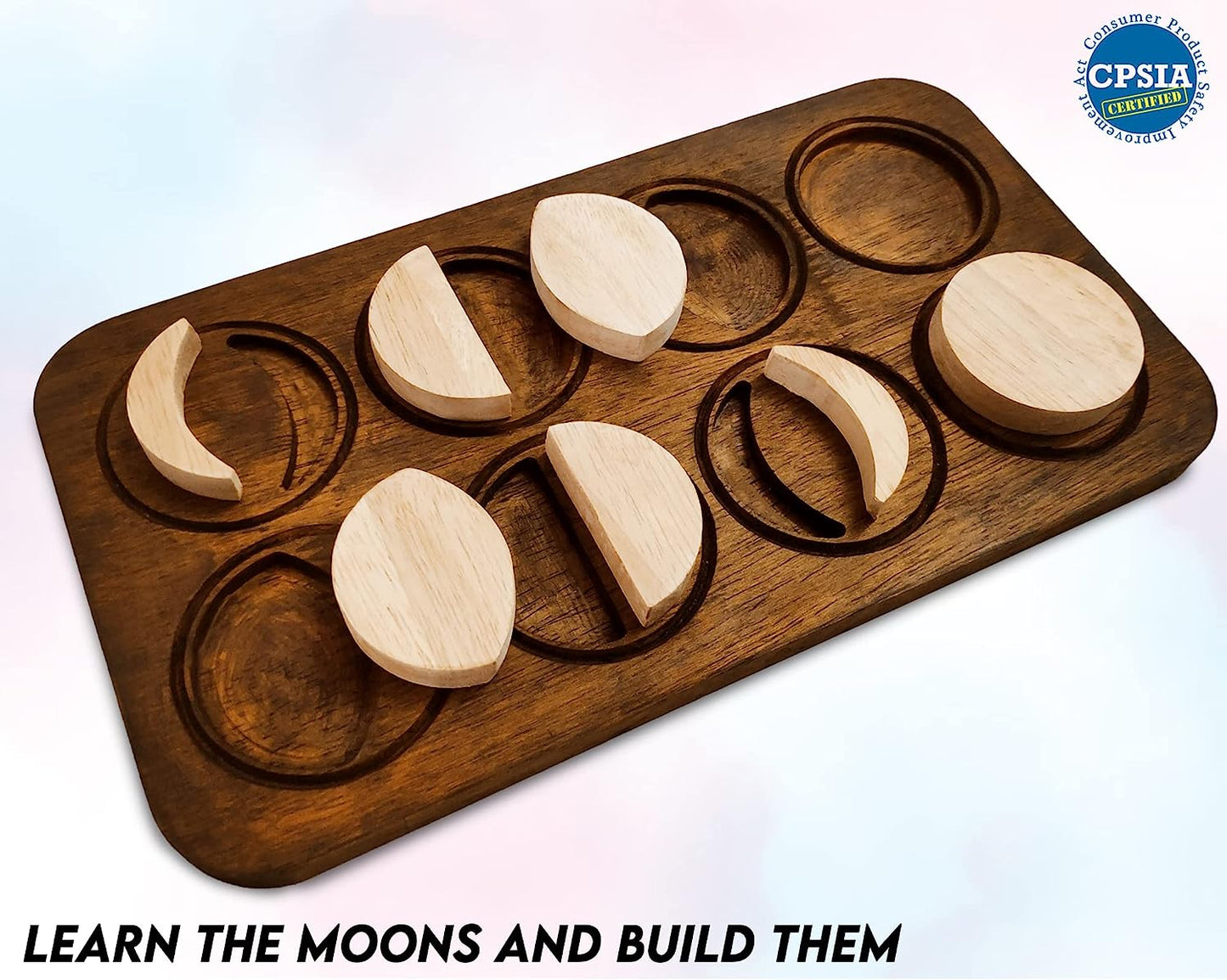 Wooden Moon Phases Puzzle, Wooden Puzzle Board Educational Preschool Gifts for Boys Girls, Pegged Puzzle Board