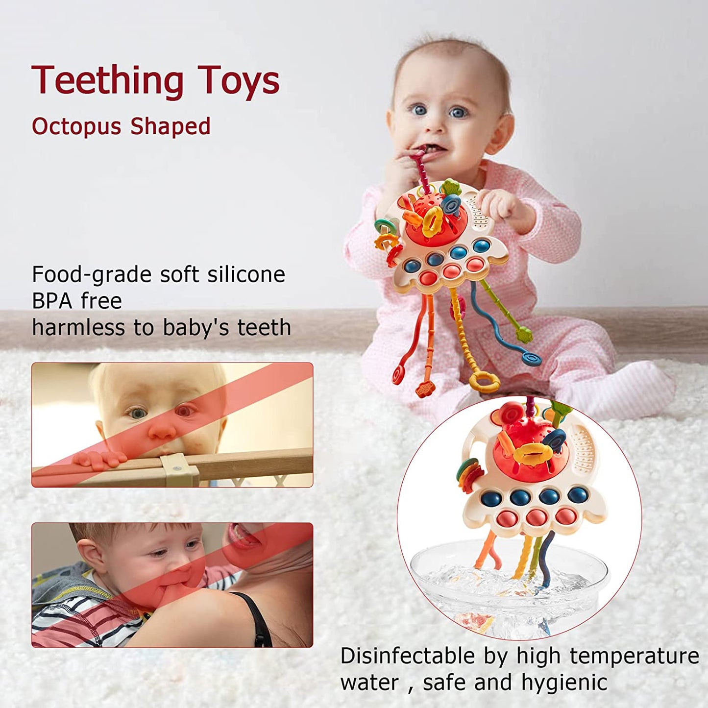 Baby Toys 6 to 12 Months, Sensory & Toys for 1 Year Old, Octopus Pull String Toys, Travel & Teething Toys for Car Seat, Baby Girl Boy Gifts for 6, 9, 12, 18 Months Infant Toddler