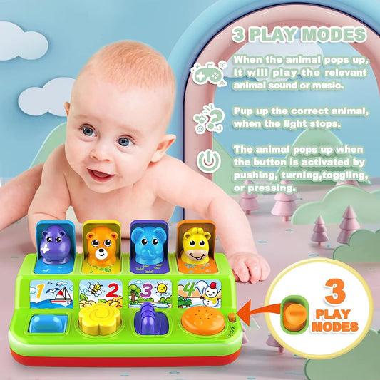 Interactive Pop Up Animals Toy for Toddlers, STEM Early Developmental Cause and Effect Toys for Ages 9-12-18 Months Toddlers & 1 Year Old Kids, Babies, Boys & Girls