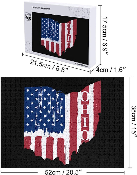 Ohio State Vintage American Flag Puzzles for Adults Wooden Jigsaw Puzzle Funny Leisure Toy Gifts for Family Friends