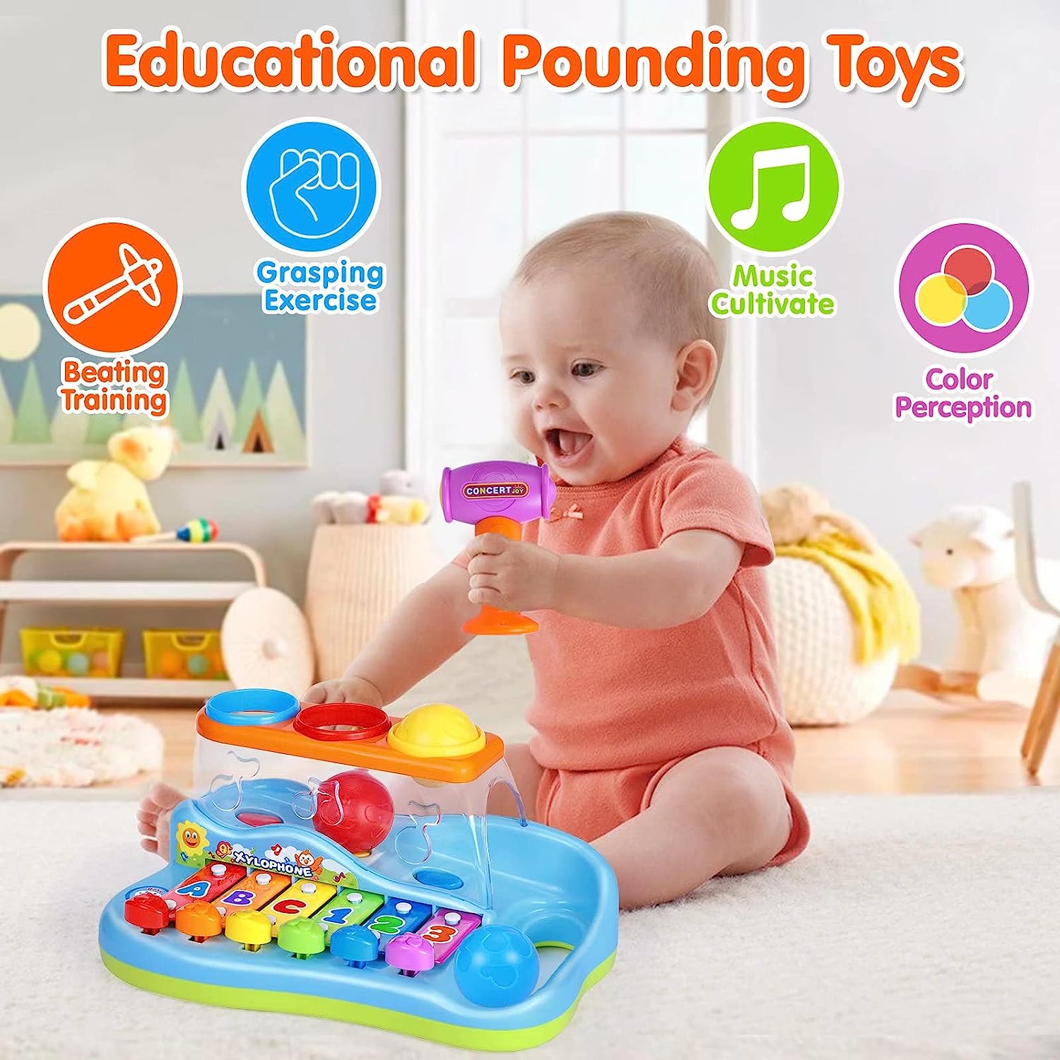Baby Toys 12 - 18 Months Hammering Pounding Toys Xylophone Piano Music Toys with Balls Educational Toys for 1 Year Old, Chris as Birthday Gifts for Toddler Toys Age 1-2 Baby Boys Girls