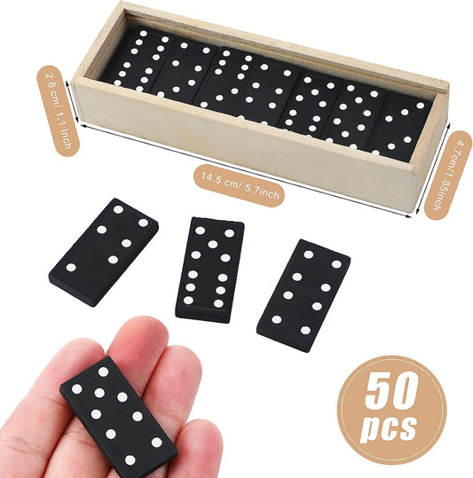 50 Pack Mini Wooden Dominoes Set Mini Board Games Double Six Dominos Game with Wood Case Classic Game Tiles Educational Toys Leisure Time for Teens and Adults Party Favors