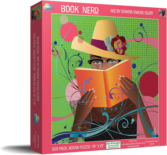 Book Nerd - 500 pc Jigsaw Puzzle by Artist: Edwina Owens Elliott - Finished Size 19" x 19" - MPN# 71329