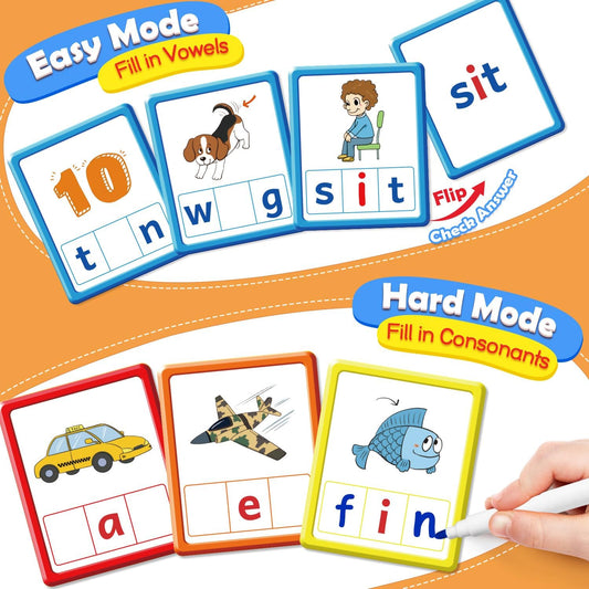 CVC Word Games Phonics Games Sight Words Flash Cards, Spelling Reading Learning Flashcards, Fidget Pop Board Speech Therapy Toy Preschool Kindergarten Classroom Must Have Homeschool Supplies