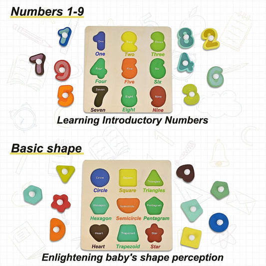 2pcs Wooden Puzzles for Toddlers 1-3, Learning Puzzles Board with Words, Educational Toys Ages 1 2 3, Jigsaw Peg Toddler Puzzles Ages 1-3