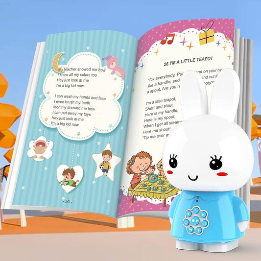 alilo Bunny Early Educational Learning Toy with Music Story Book,Children Musical Player Recorder Teether Toy with Light,Bedtime Story Singing Robot,Gift Present for 10-48 Month Baby & Kids(Blue)