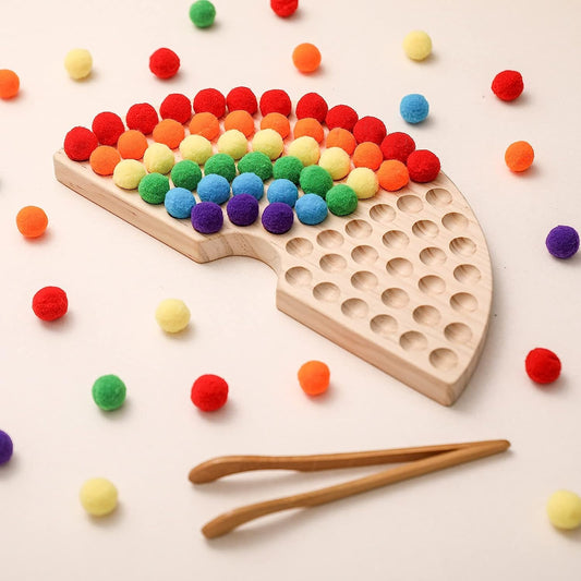 Wooden Peg Board Beads Game Color Sorting Toys Counting Matching Game Bead Counting Fine Motor Skill Toys for Toddlers (Rainbow)