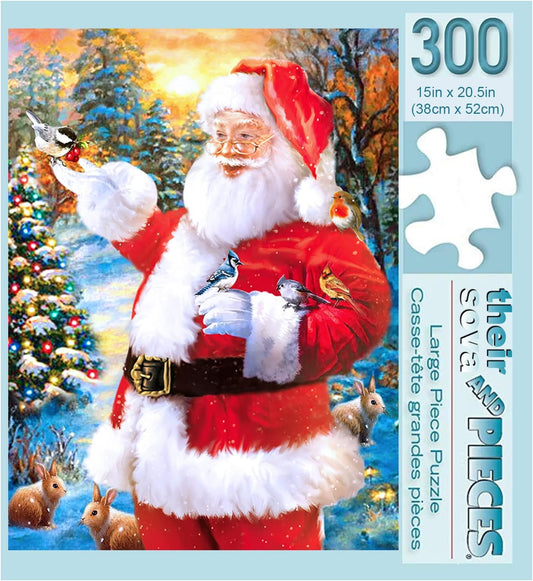 Chris as Puzzle, Winter Puzzle, 300 Piece Puzzle, Large Pieces Wooden Puzzle, Jigsaw Puzzle for Kids Adults, Girls Boys Holiday Birthday Gifts, Family Puzzle Games Educational Toy, Santa, Bird, Bunny
