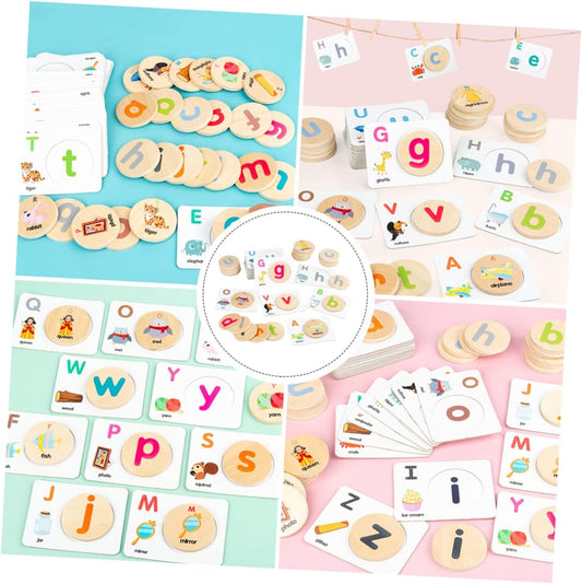 2 Sets Letter Pairing Toddler Puzzles Alphabet Puzzle Puzzles for Kids Funny Matching Words Cards Letters Matching Toys Matching Letter Word Game Plaything Wooden Pearlescent Set
