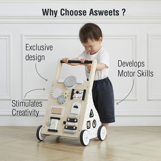 Wooden Baby Walker Push and Pull Learning Activity Walker for Boys and Girls Sit to Stand Learning Walker Toddler Toy (Natural)