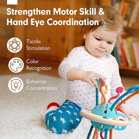 Baby Toys ,Silicone Pull String Interactive Toy,Educational Toys,Food-Grade Sensory STEM Teething Toys, Motor Skills,Tactile Stimulation,Gifts for Infants Toddlers Boys Girls