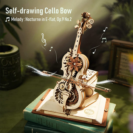 3D Puzzles for Adults 1:5 Scale Cello Model Kit with Base 199pcs Wooden Music Box Building Kit Desk Gift for Men Women Hobby for Adults