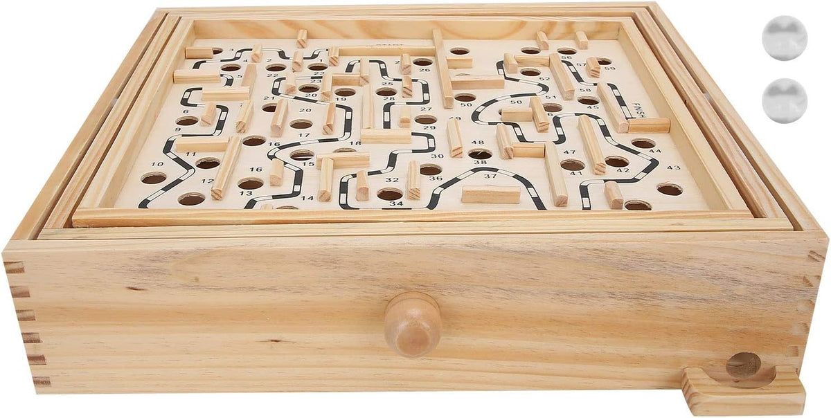 Wood Maze Puzzle Board Toy Educational Labyrinth Game Toy, Wooden Ball Game Rotating Maze Board 12.8 x 11.2 x 3.1in Puzzle Toy for Dementia Adults Kids, Balance Board Table Maze Solitaire Game
