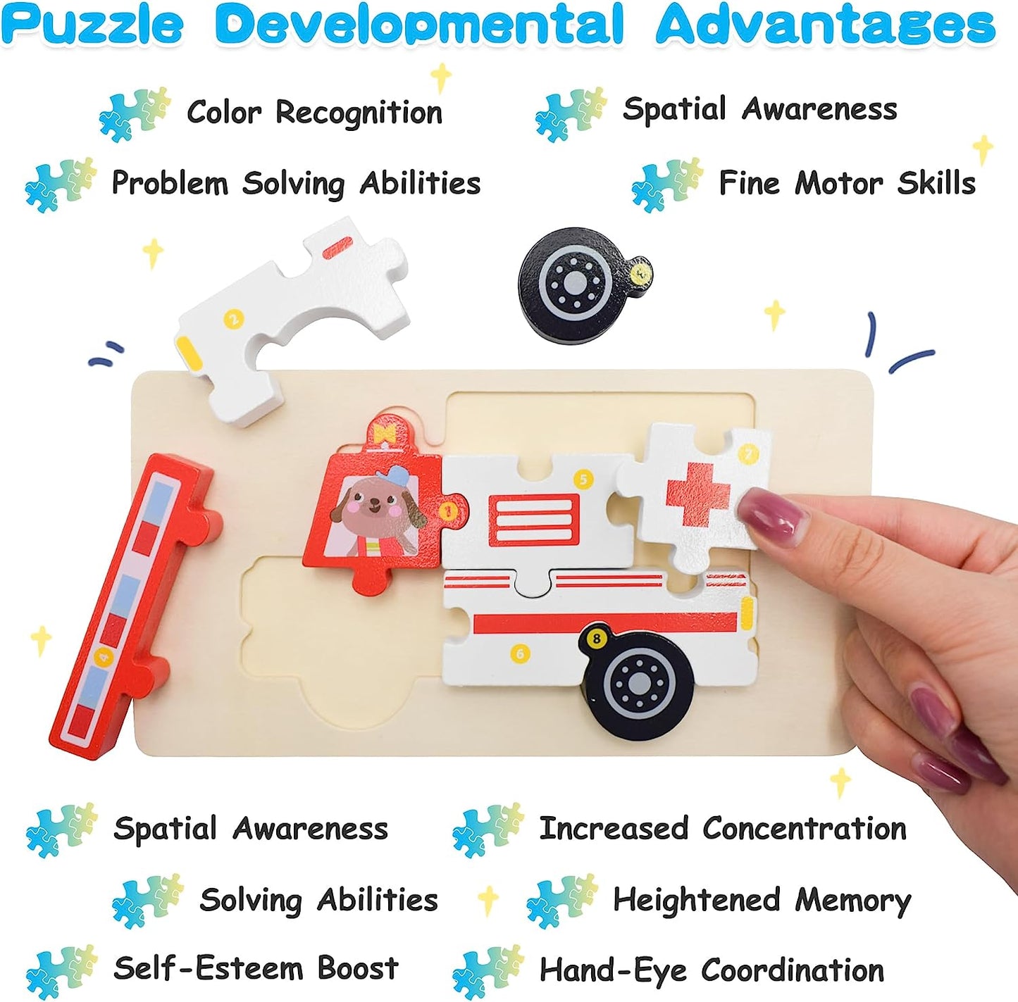 Wooden Cars Puzzles for Toddlers 4-8 Years Old Boys & Girls, Toys for Kids Ages 4-8 with 4 Car Patterns, Preschool Educational Toys Bright Vibrant Color Shapes