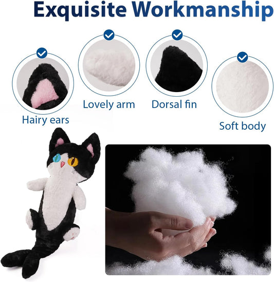Lovely Plush Shark Cat Doll Cute Cartoon Soft Stuffed Shark Kitten Pillow Long Throw Sleeping Pillow Doll Toy Gift for Kids Girlfriend,19.7/33/53Inches