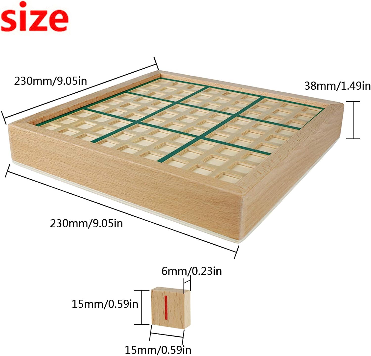 Wooden Sudoku Puzzle Board Game with Drawer SD-02 (Green)