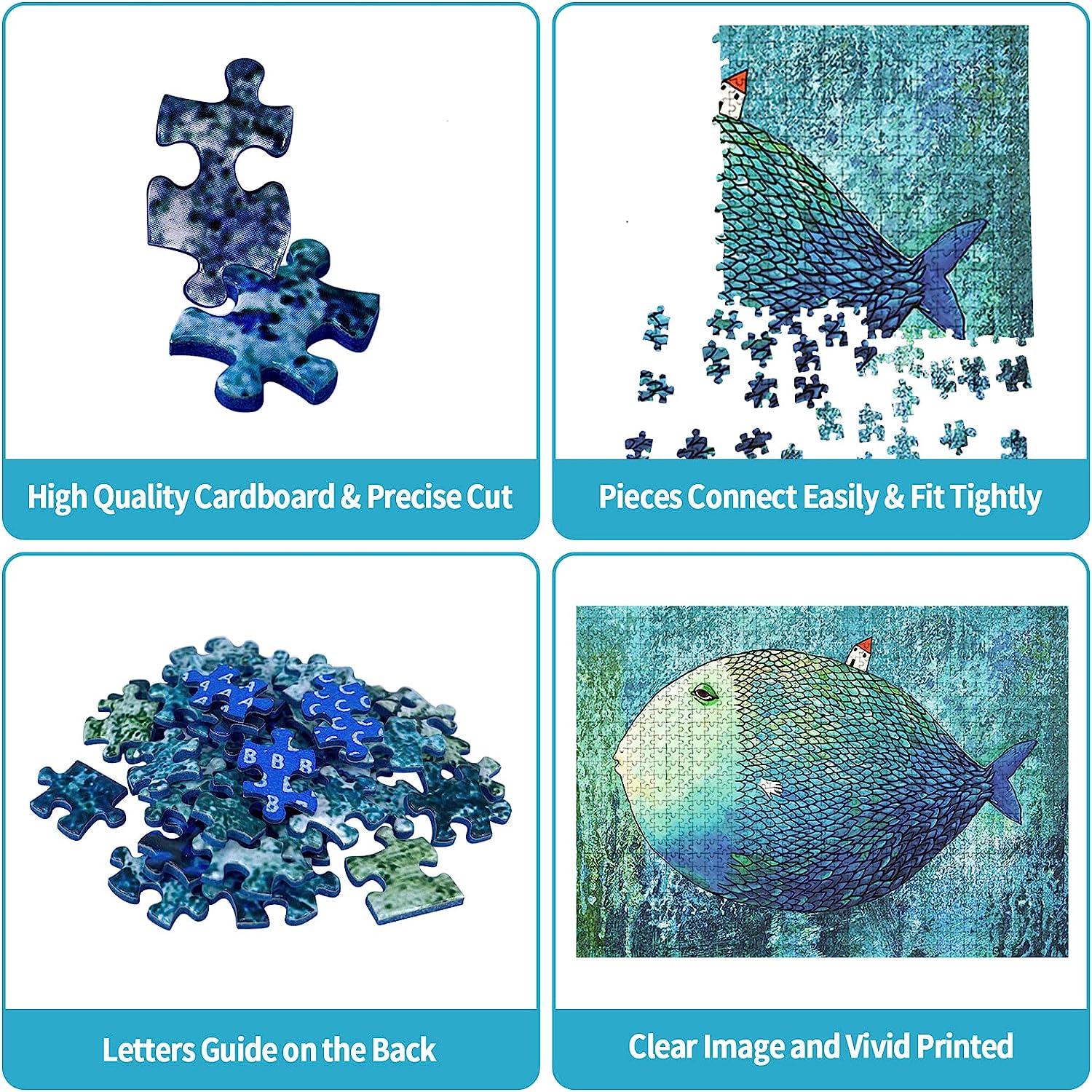Jigsaw Puzzles 1000 Pieces for Adults Big Fish Puzzles Art Fish Painting Jigsaw Puzzles Small House Puzzles for Adults 1000 Piece Educational Puzzle Game Intellectual Toy for Teens Kids