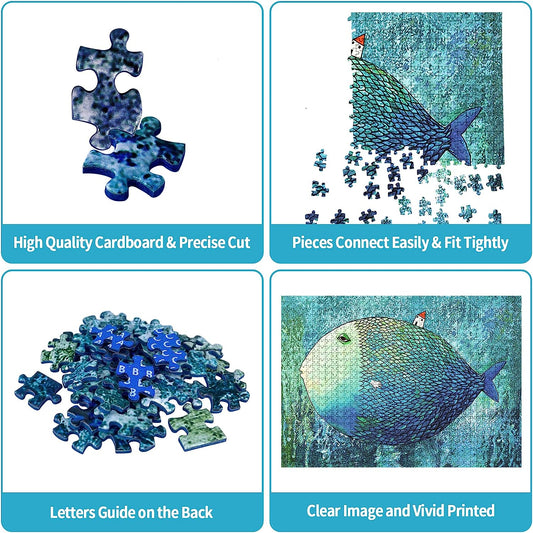Jigsaw Puzzles 1000 Pieces for Adults Big Fish Puzzles Art Fish Painting Jigsaw Puzzles Small House Puzzles for Adults 1000 Piece Educational Puzzle Game Intellectual Toy for Teens Kids