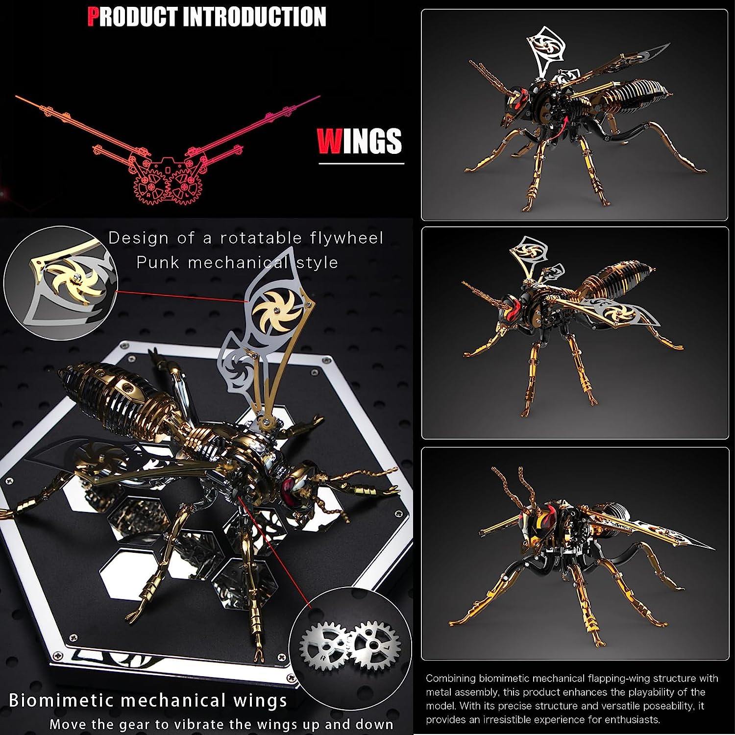 3D Metal Puzzles for Adults: Northern Giant Hornet Metal Model Kits, 3D Metal Puzzle Mechanical Wasp Building Blocks, Difficult DIY for Assembly, Birthday Gifts for Men (3D Metal Wasp-Silver)