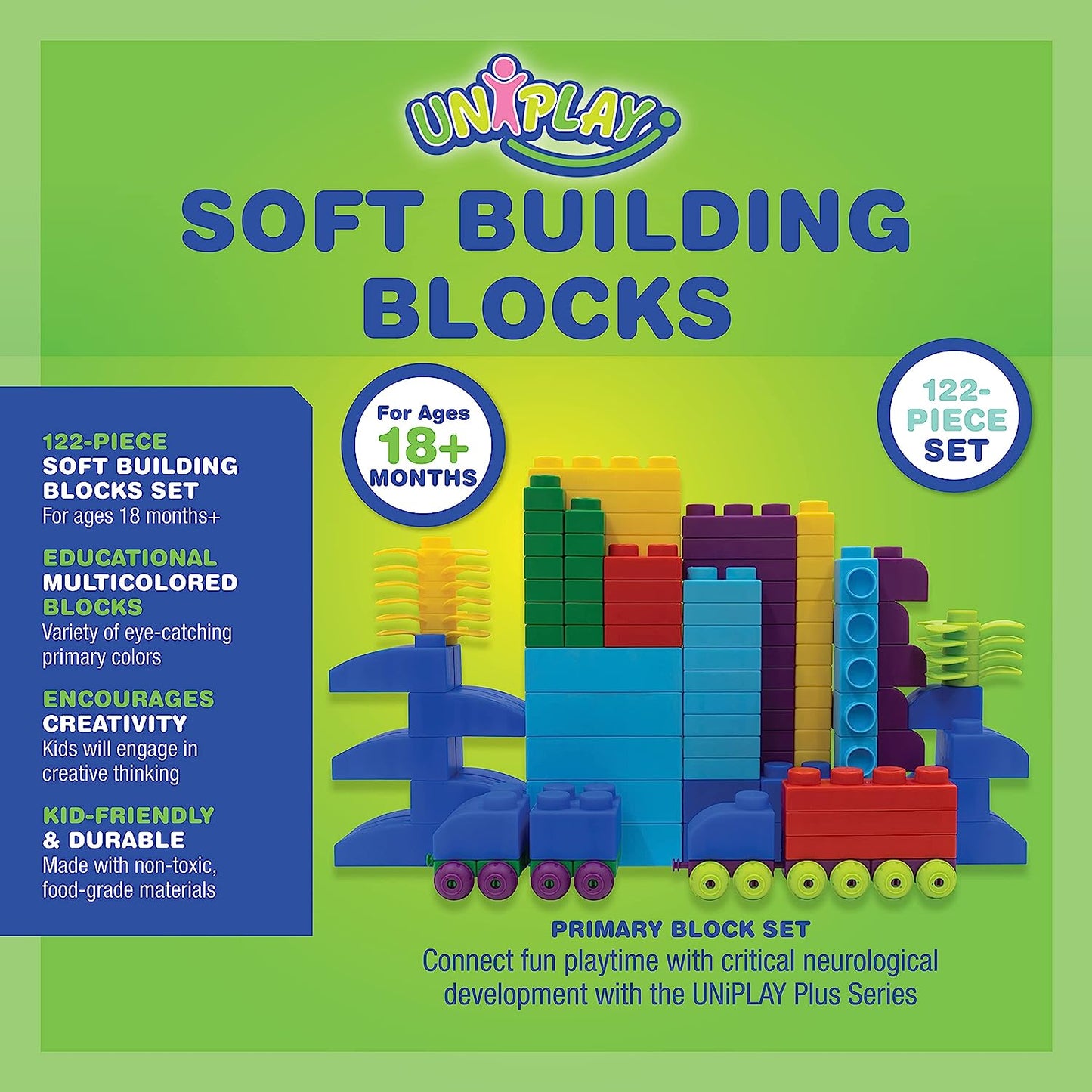 Plus Soft Building Blocks — Creativity Toy, Educational Play, Cognitive Development, Early Learning Stacking Blocks for Infants and Toddlers, Primary (122-Piece Set)