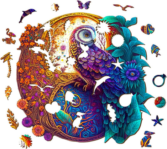 Wooden Jigsaw Puzzles-Wooden Puzzle Adult Unique Shape Advanced Yin Yang Owl Wooden Jigsaw Puzzle for Adult, Family Puzzles 11.8 * 11.8in 200pcs