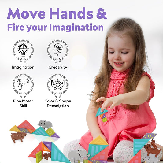 Educational Puzzle Game with Magnetic Tiles and Colorful Animal Tangrams, Educational Early Learning Toys for Kids, Interactive Fun for Boys and Girls Ages 2+