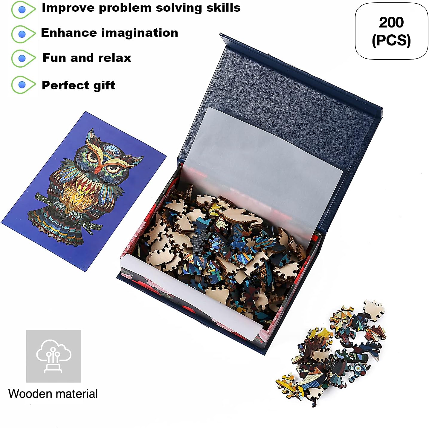 Unique Wooden Puzzles for Adults and Kids,Wood Cut Animal Shaped Jigsaw Puzzle,200 Pieces 12.9 x 7.9 inches